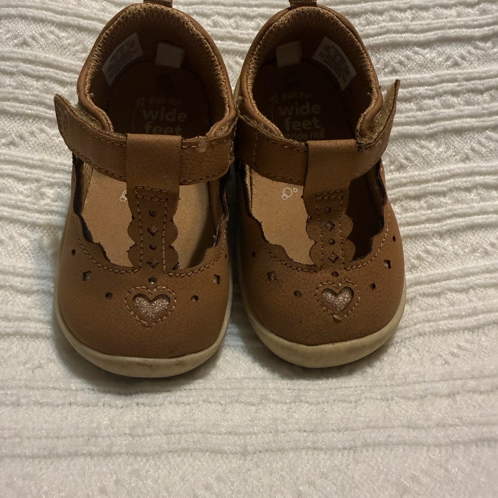 Stride Rite Tan Baby Shoes with Heart Cutout